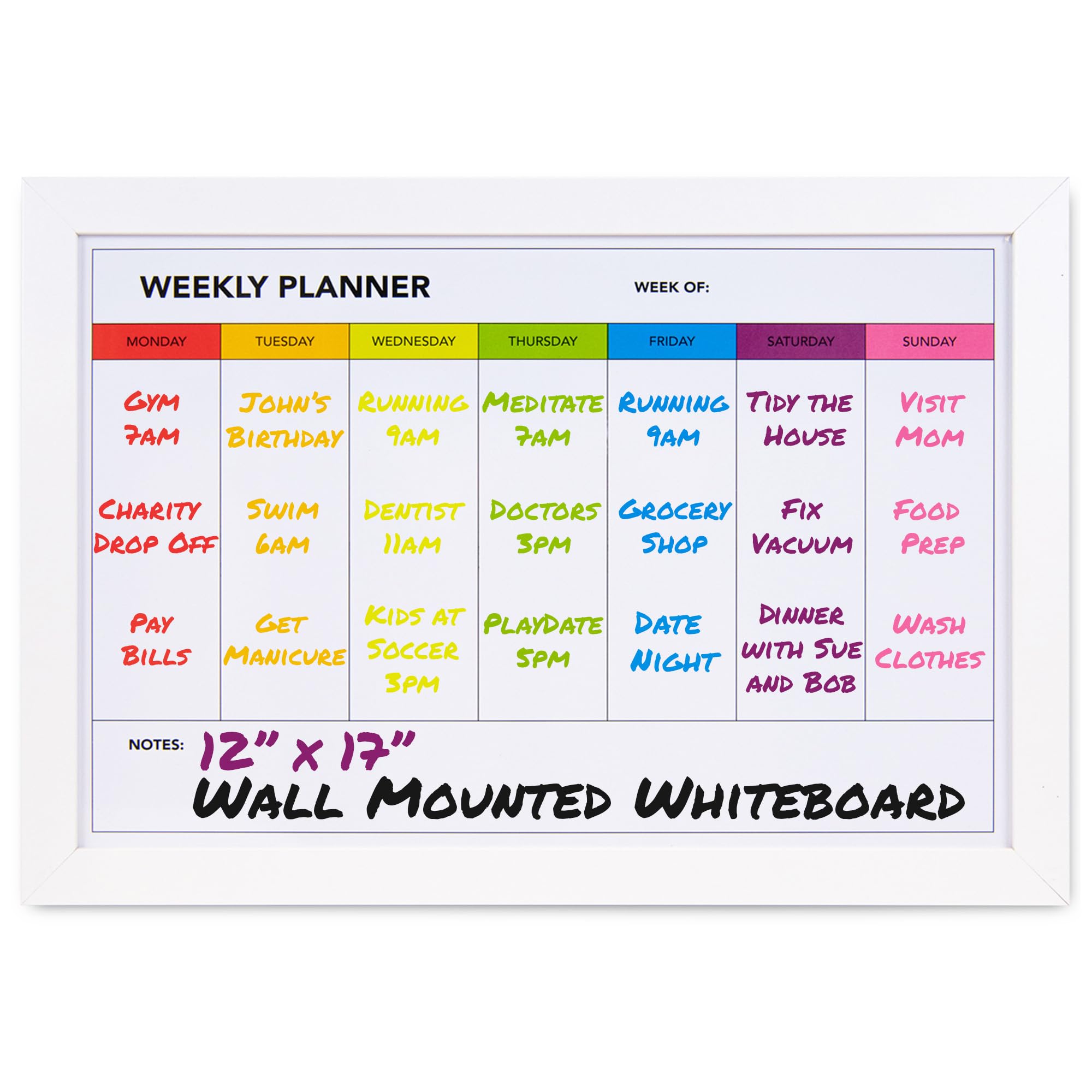 Weekly Dry Erase Board for Wall [17in x 12in] Weekly Whiteboard Planner and Magnetic Calendar - Days of The Week White Board for Schedule, Daily Meal Planner - Includes Full Mounting Kit