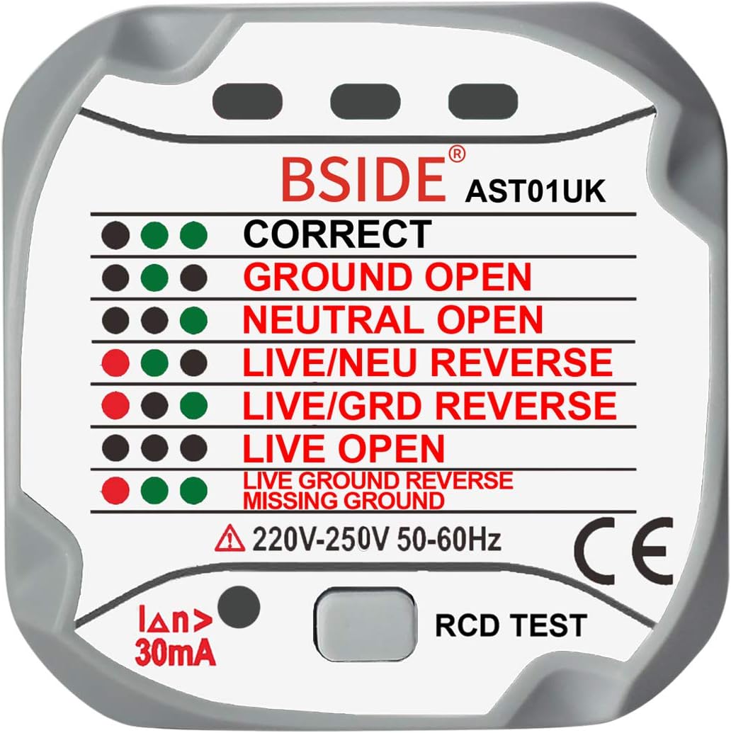 GZLMMY UK Socket Tester GFCI Outlet Tester Automatic Electric Circuit Polarity Voltage Detector Wall Plug Breaker Finder (UK Plug)