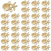 Beebeecraft 1 Box 40Pcs Starfish Connector Charm 14K Gold Plated Sea Stars Ocean Animal Beach Summer Hawaii Scallop Shell Charms Links Connectors for Jewellery Making Charms DIY Crafts