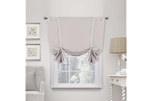 H.VERSAILTEX Blackout Tie Up Curtain Thermal Insulated Rod Pocket Panel Curtain Short Bathroom Curtain Tie Up Shade for Small Window,42" W x 45" L,Set of 1,Stone