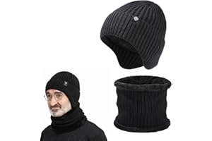 Hat Scarf Set, Winter Beanie Hat, Caps with Earflap, Warm Knit Hats, Fleece Lined Beanie Cap, Neck Gaiter Face Scarf, Neck Wa
