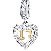 EMOSTAR 10 to 20 21 22 23 24 25 28 30 33 35 40 45 50 55 60 65 70 75 80 Birthday Charms fit European Anniversary Bracelet Necklace, Dangle 18K Golden Number Heart Pendant with CZ, for Women/Men