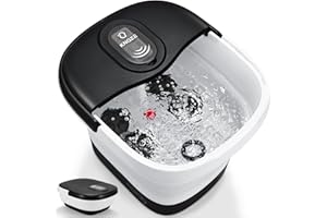 KNQZE Motorized Foot Spa with Heat, Collapsible Electric Rotary Massage Foot Bath, Bubbles, Remote, Red Light, Pumice Stone and 20 Automatic Massage Balls, Pedicure Foot Spa for Feet Stress Relief