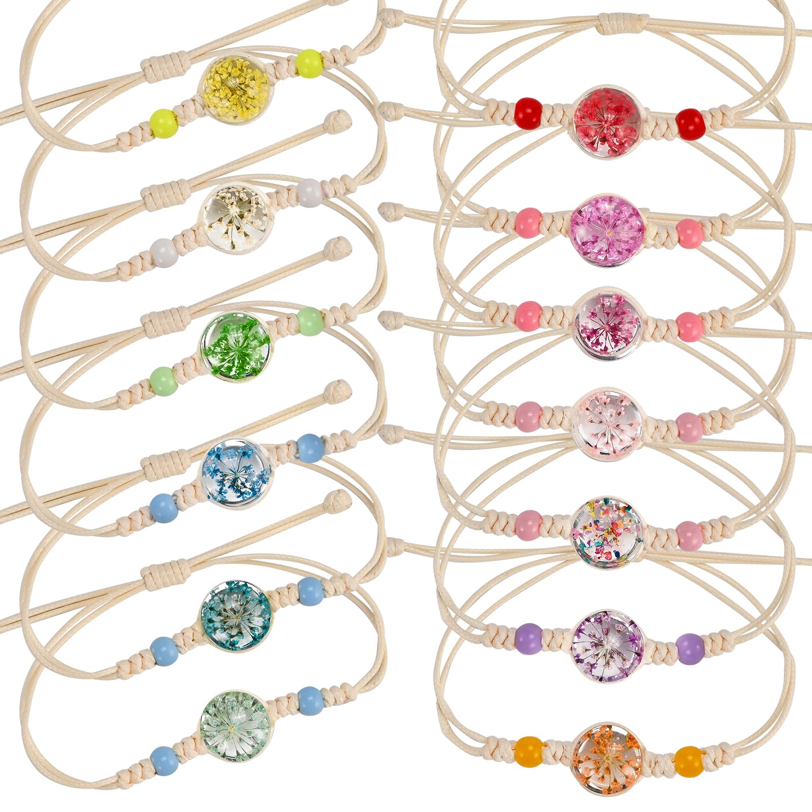 Faburo Pack of 13 Friendship Bracelets, Girls' Bracelets for Party Bags, Children's Birthday Parties from 6 7 8 9 10 Years, 8-26 cm Friendship Bracelet, Colourful Flowers, Woven Bracelets for