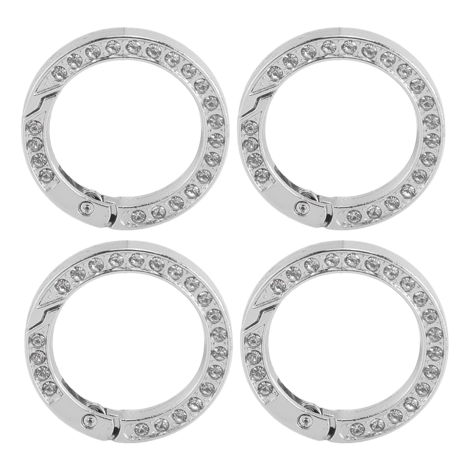 Rhinestone Spring O-Ring, Round Carabiner Snap Clip Buckle 10 Pieces Attractive Lightweight DIY (Silver)