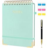Aesthetic Top Spiral Notebook, A4 Large Linen Hardcover Top Bound Steno Pads, 240 Pages 100gsm Thick Lined Paper Left Handed Notebook Journal for Work, School, Church Writing - Green, 8.5" x 11"