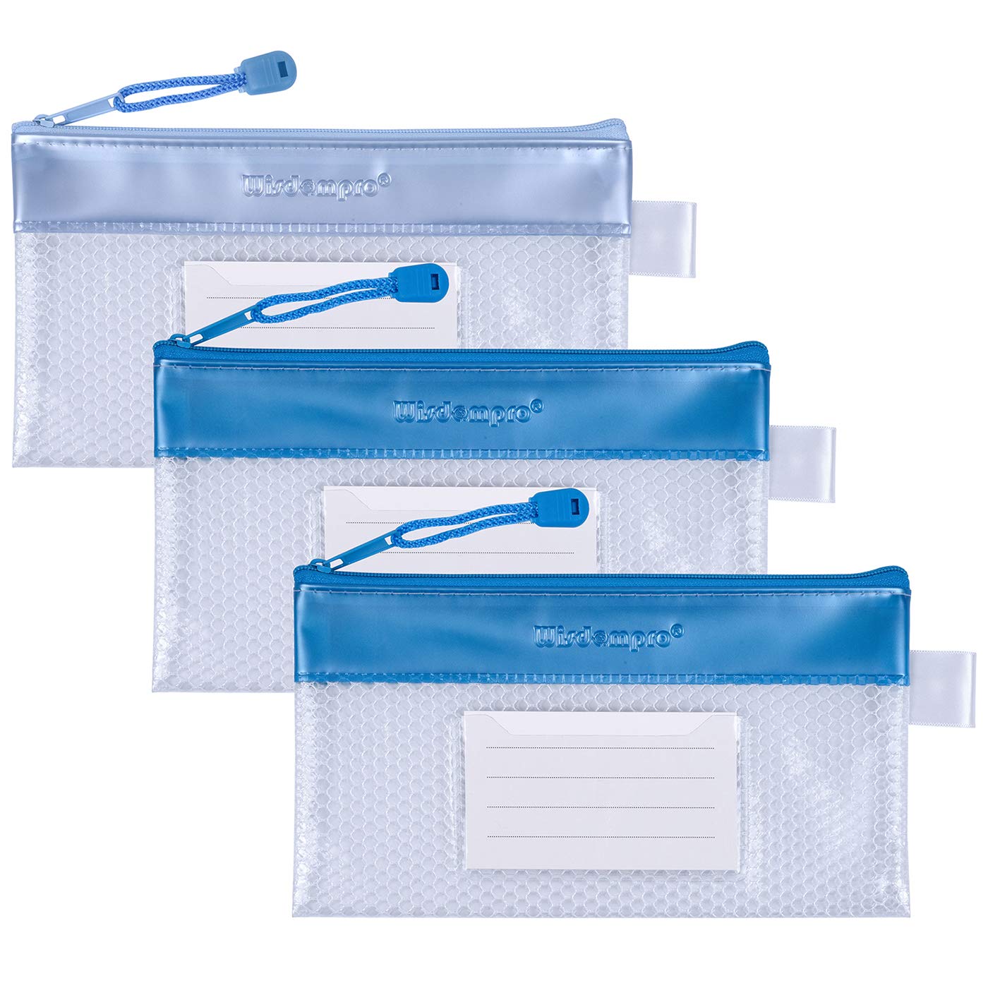 wisdompro Zipper Receipt Holder Folder, 3 Packs Receipt Pouch Bag, Small Plastic Wallet with Label Pocket Organizer for Bills, Cash, Invoice, Office, School or Travel Supplies