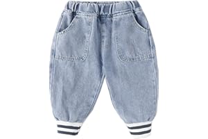 Baby Jeans Jogger Pants Toddler Boy Girl Elastic Waist Denim Jeans with Pocket Bottom Pants Fall Baby Girl Outfits