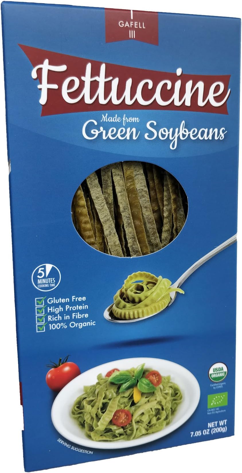 GAFELL Fettuccine made from Green Soybeans, Organic Gluten Free Bean Pasta, 7.05 Ounce