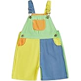 xiabingeang Kids Overalls Boy Girl Pants Toddler Colorful Patchwork Suspender Shorts Adjustable Strap Romper Spring Summer