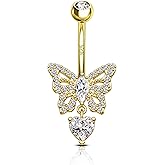Agrewd 14K Gold Plated Belly Button Rings - 925 Sterling Silver Navel Rings for Women - 14G Belly Piercing Jewelry