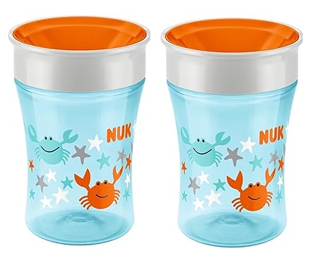 NUK 10255333 Magic Cup 250ml mit Trinkrand, Motiv Krabben, hellblau, 2er Pack (2 Stück)