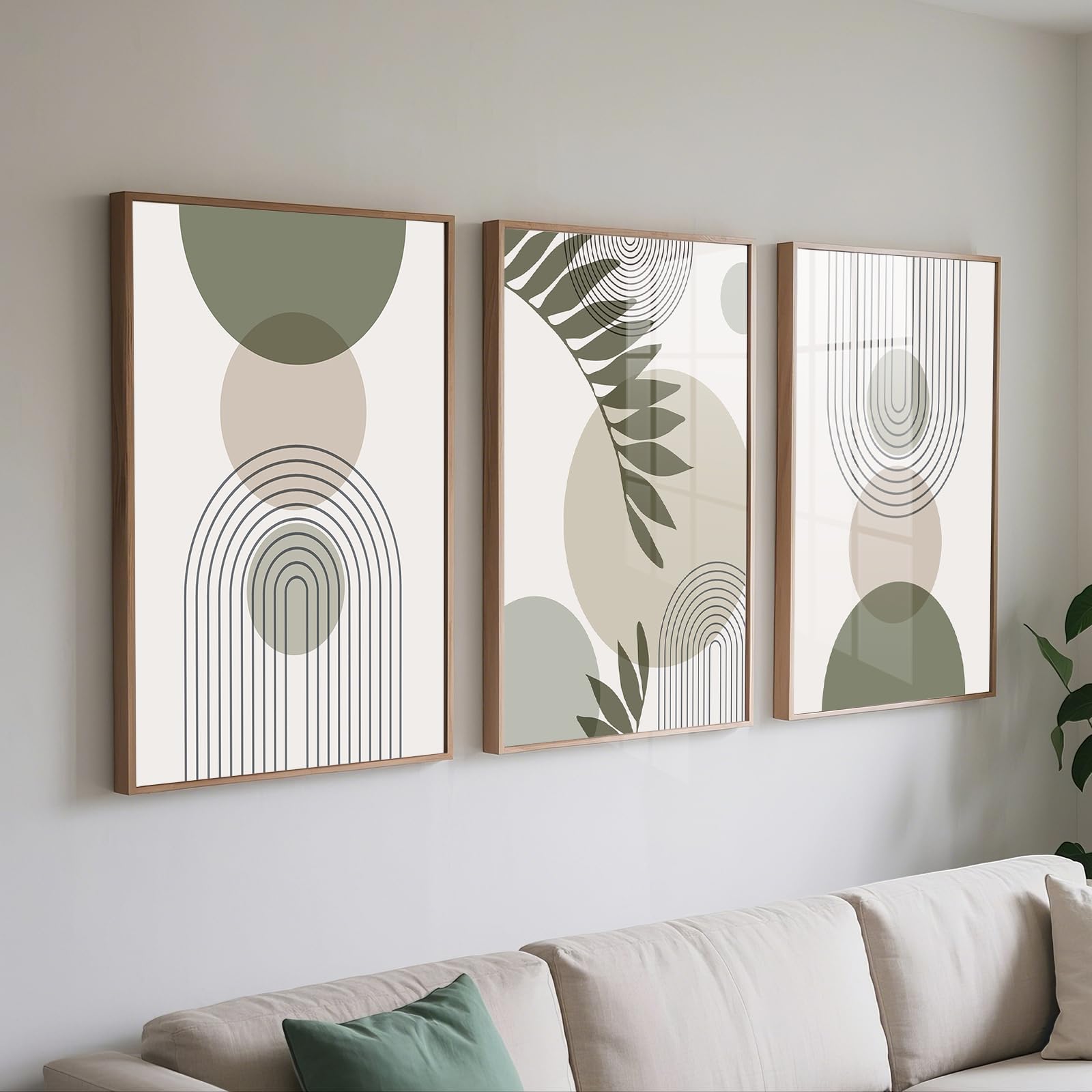 PWAAHDC Sage Green Prints Set of 3 - Boho Pictures for Living Room and Bedroom Decor, Modern Canvas Wall Art posters (Unframed A2) — image 1