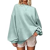 UEU Women Oversized Striped Crewneck Sweatshirt Long Sleeve Color Block Pullover Tops Casual Loose Workout Clothes