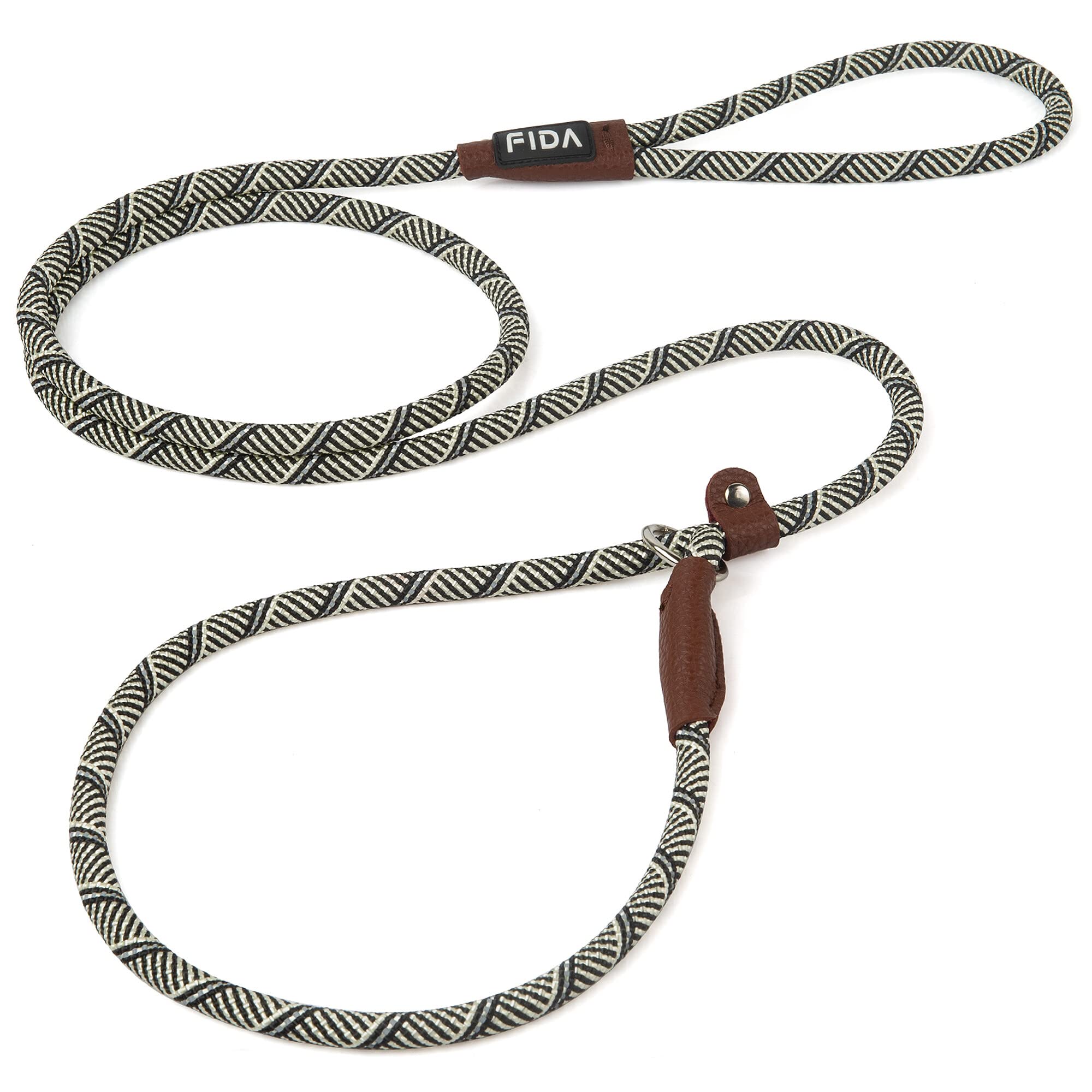 Fida Slip-On Rope Dog Lead | 1.8m, One-Size-Fits-All. Easy to Slip On, No Collar or Harness Needed. Durable & Weather Resistant Climbers Rope with Reflective Stitching (Grey/S)