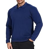 Epoleatries Mens Long Sleeve Knit Polo Shirt Lightweight Ribbed Polos Sweater Fall Winter Thermal Pullover Shirts with Collar