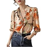 SHENHE Women's Button Down Shirt Long Sleeve Printed Dressy Business Casual Top Work Blouse