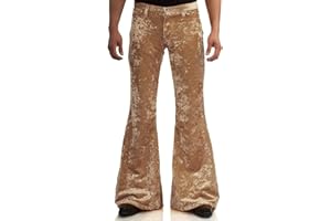 LDNINE Men's Velvet Relaxed Vintage 60s 70s Bell Bottom Stretch Fit Classic Comfort Flared Flares Retro Leg Disco Pants