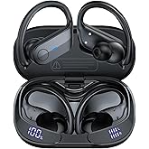 Wireless Earbuds Bluetooth Headphones 75Hrs Playtime Sport Earbuds Noise Cancellation HiFi Stereo Sound with LED Dispaly, IPX7 Waterproof Bluetooth Ear buds with Earhooks for Running Gym Classic Black