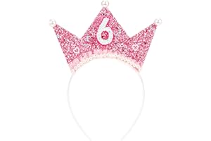 Vovii Pink Princess Crown Headband for 6 Year Old Girls' 6th Birthday Decorations