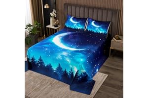 Erosebridal Galaxy Starry Sky Coverlet Set Boys, Natural Scenery Moon Quilted King Size, The Night Sky Bedding Set, Trees Bedspread for Kids Girls Teens Children Youth Teenager Child Juvenile