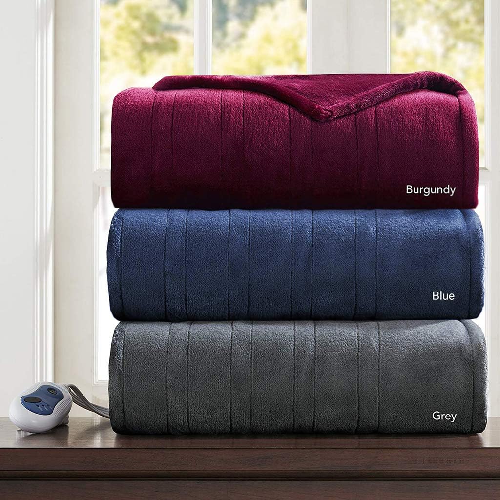 Comfort Spaces CS58-0138 Luxury Microplush 1 Piece Electric Wrap Blanket Super Soft and Warm Reversible Heated Throw Poncho with Auto Shutoff, 50"x64", Grey: Home & Kitchen