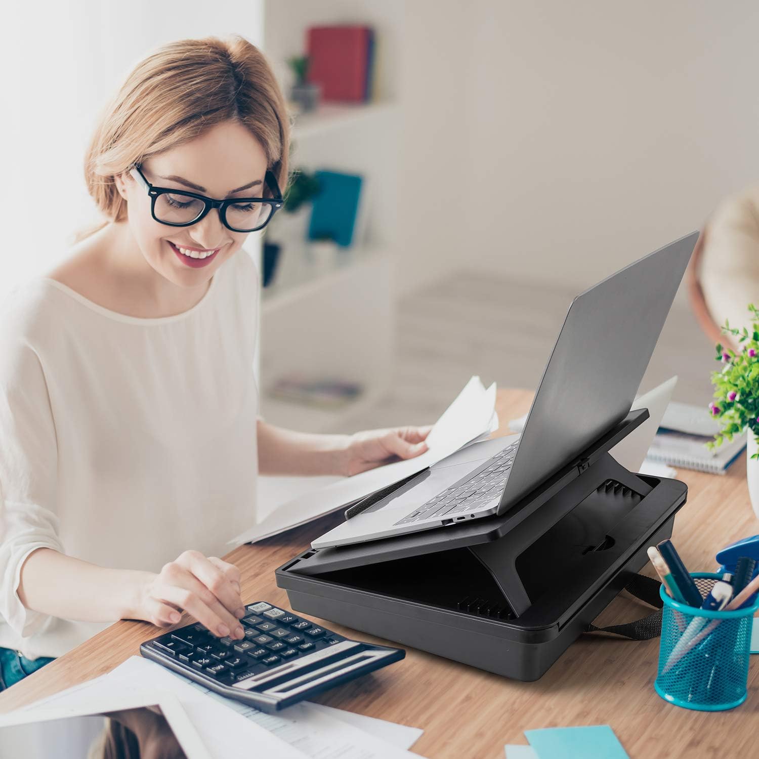 HUANUO Adjustable Lap Desk - Laptop Stand with Storage Space & 7 Adjustable Angles, Fits up to 15.6 Inch Laptops, Portable Lap Desk with Pillow Cushion for Laptop, Tablet & Reading: Home & Kitchen