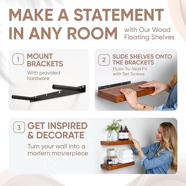 HOMEFORIA RUSTIC FARMHOUSE FLOATING SHELVES – BATHROOM WOODEN SHELVES FOR WALL MOUNTED – THICK INDUSTRIAL KITCHEN WOOD SHELF – 16 X 6.5 X 1.75 INCH – SET OF 2 – HONEY OAK COLOR
