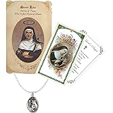St Rita Necklace - Medal with Chain, Laminated Prayer Cards - Saint Rita Patron Saint of Impossible Causes Themed Jewelry - 3 Items Set