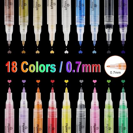 18 Couleurs Nasharia Stylos Marqueurs Métalliques Marqueur