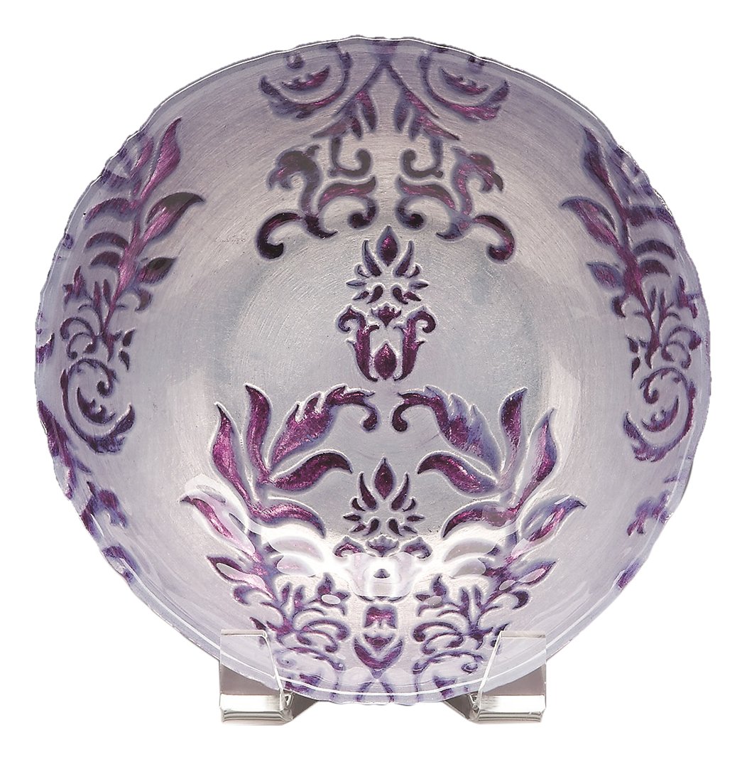 Red Pomegranate Damask Bowl Two Purple 7.5-Inch