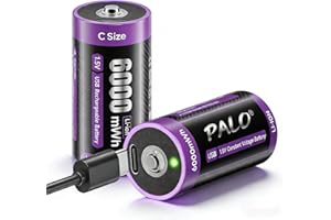 Mspalocell Rechargeable C Batteries with Charger 2 Pack, 1.5V Li-ion 6000 mWh C Cell Batteries with 2 in 1 Type-C Charging Ca
