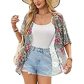 Women's Floral Kimono Cardigan Lightweight Beach Cover Up for Summer Loose Fit Casual Top