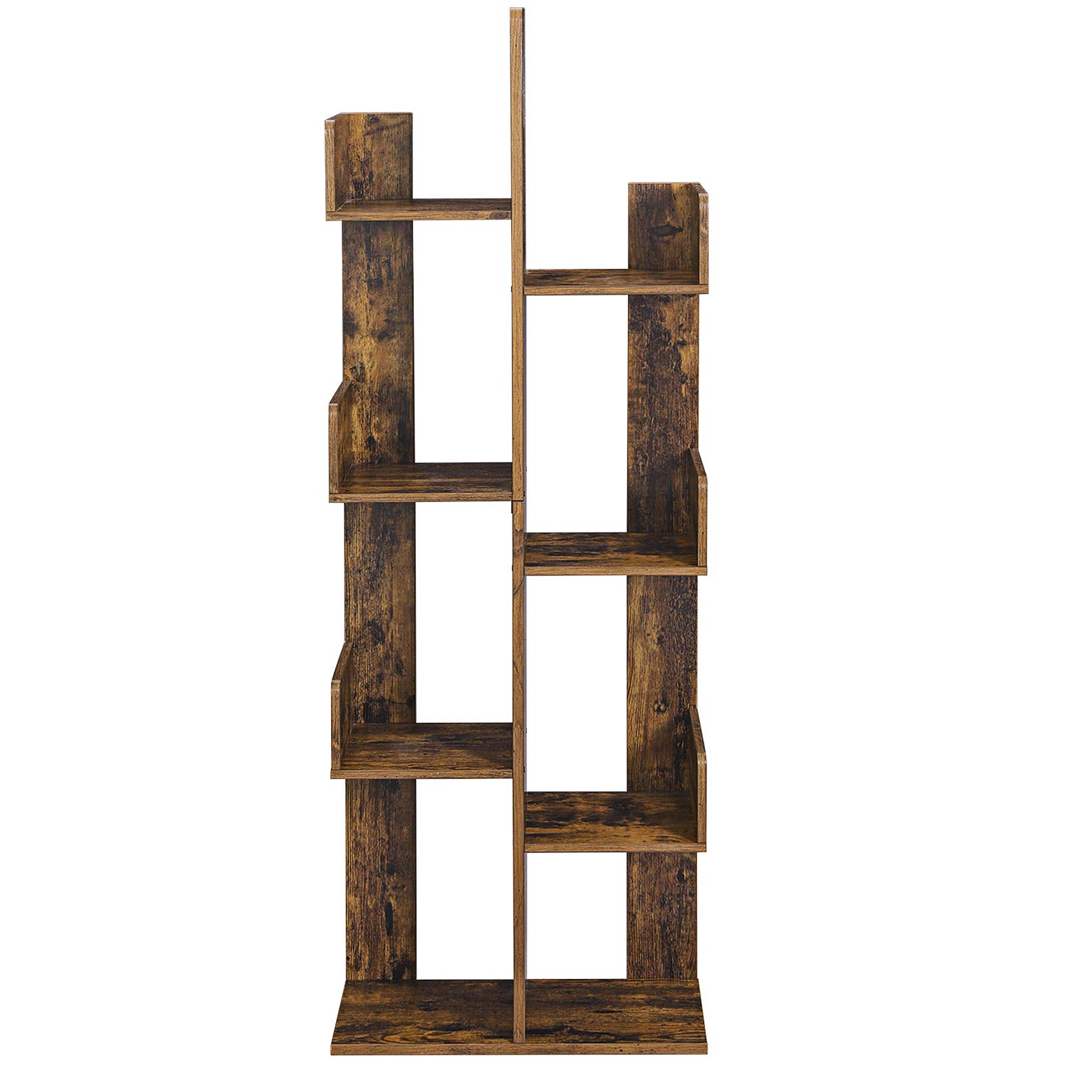 VASAGLE Bookcase, Tree-Shaped Bookshelf with 8 Storage Shelves, Rounded Corners, 19.7 x 9.8 x 55.1 Inches, Rustic Brown ULBC66BXV1