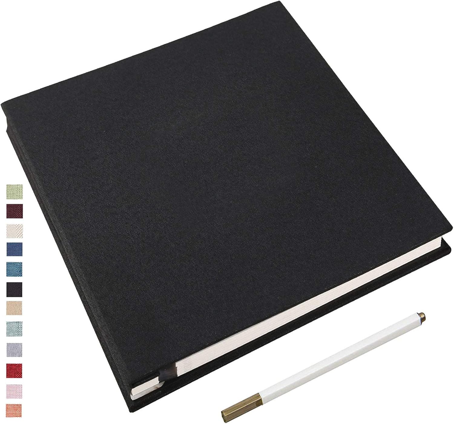 Yopih Adhesive Photo Album 28x27cm with 40 Pages Fits 10 x 15 cm Linen Cover Scrapbooking DIY Photo Album with A Metallic Pen Save Baby Growth Wedding Travel Black