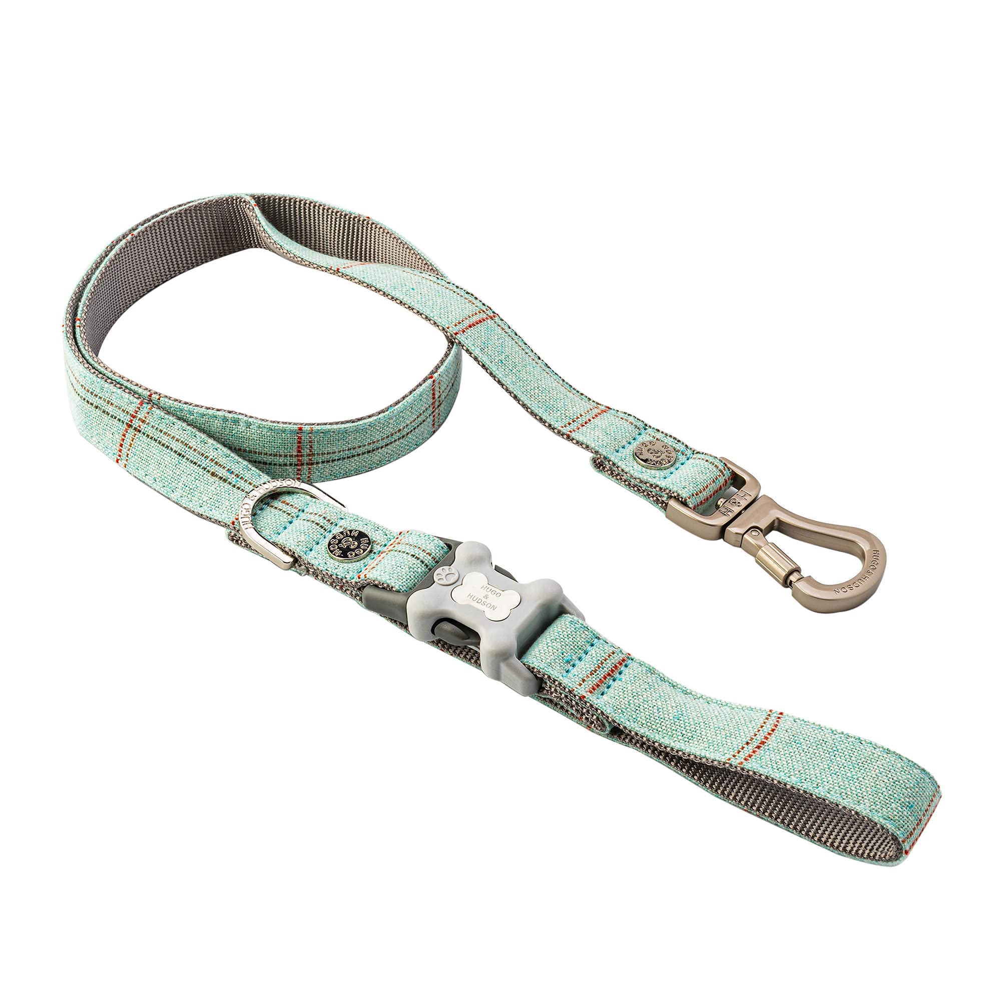 HUGO & HUDSON Tweed Dog Lead, Padded Handle Training Leash, Aqua Checked, 1.2m Length x 1.5cm Width
