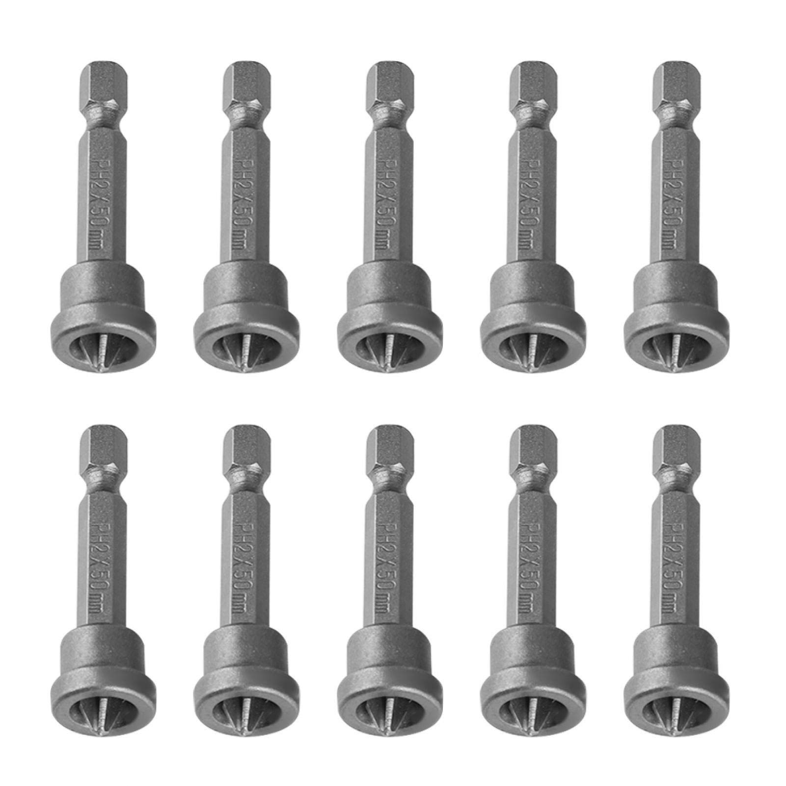 10Pcs Screwdriver Bits 50mm PH2 Hex Shank Magnetic Screwdriver Bits Set for Drywall Plasterboard Locating