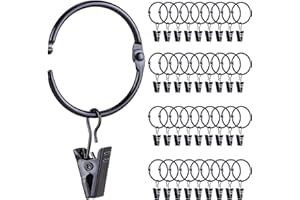 ROONOO 36 Pack Openable Metal Curtain Rings with Clips, 1.22 Inch Interior Diameter, Fits Up to 1" Rod, Heavy Duty Rustproof Decorative Vintage Drapery Rings Curtain Hooks Clips Rod Hangers, Black