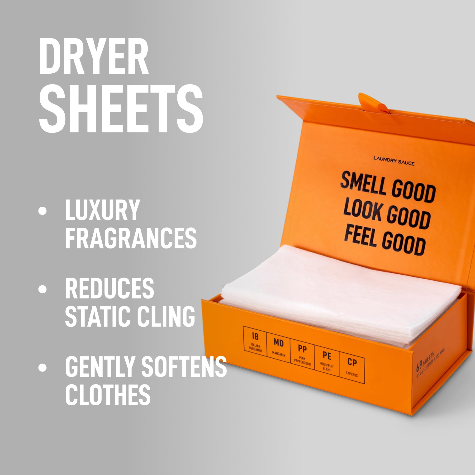 LAUNDRY SAUCE Laundry Dryer Sheets (Italian Bergamot), Luxury Fragrance, Contains Essential Oils, Softens Fabric, Removes Static Cling, Eco-Friendly Packaging, Travel Friendly, 69 Count