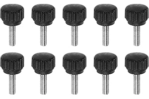 HARFINGTON 10pcs Knurled Clamping Knobs Thumb Screws M4 x 12mm Metric Male Thread 13mm Matte Plastic Head 304 Stainless Steel Stud Hand Threaded Knob Thumbscrew Handle, Black