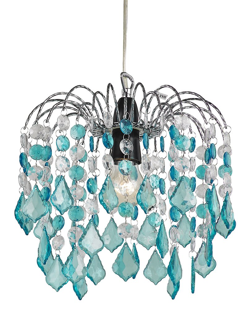 Teal Acrylic Easy Fit Pendant Light Shade with Chrome Metal Frame by Happy Homewares