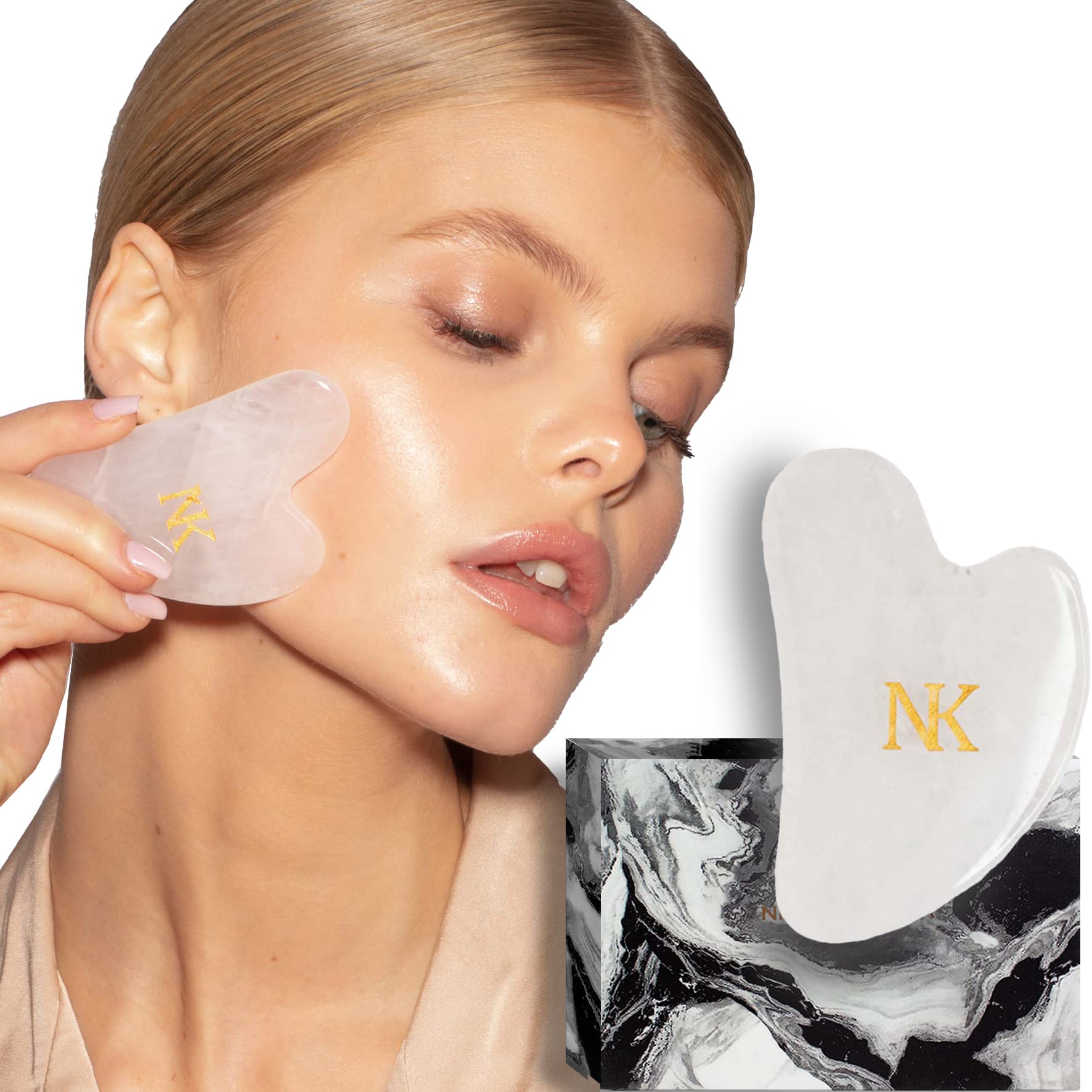 KARIZMA White Jade Gua Sha Massage Tool. Jade Stone Guasha Tool For Face. Gift Boxed Set Skin Scraper Facial Guasha.