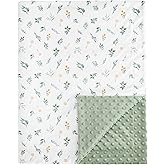 david's kids Micro Fleece Minky Baby Blanket for Boys Girls with Double Layer and Soothing Raised Dots, Breathable and Soft Lightweight Receiving Blanket for Newborns, 40x50 Inches, Leaf & Floral
