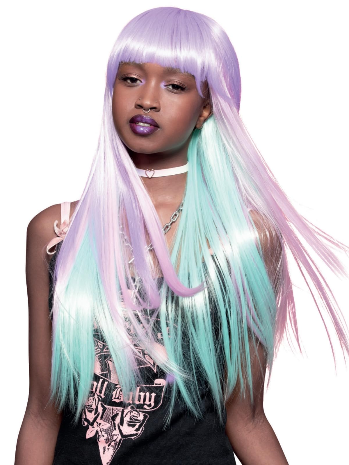 Smiffys Official Manic Panic® Fairy Queen™ Downtown Diva™ Wig, Long Straight Wig, Heat Styleable with Adjustable Cap, in Purple & Blue Ombre Colours. Dual Tone Effect for a magical transformation.
