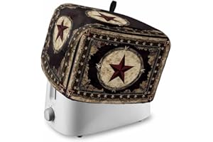 LABLUUX Western Texas Star Toaster Cover 2 Slice with Pockets, Retro Dark Red Star Rustic Farmhouse Dustproof Cover for Kitchen Small Appliances and Fingerprint Protection, Kitchen Bread Machine Protector