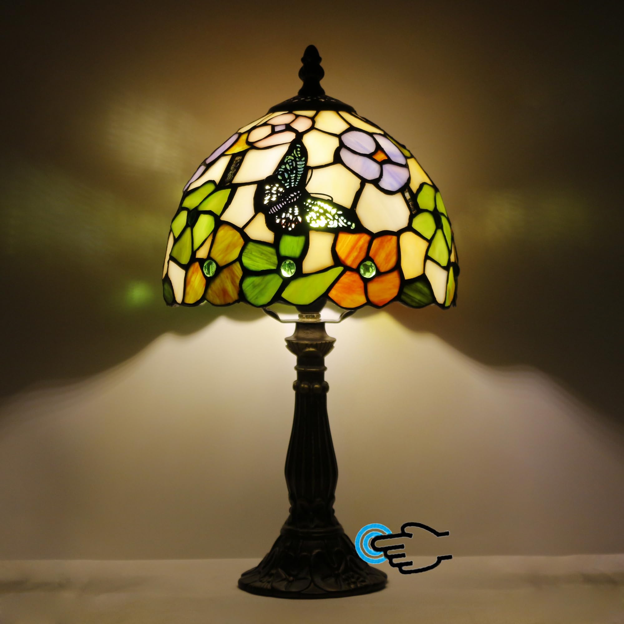 Photo 1 of Tiffany Lamp Touch Control Table Lamp Butterfly Flower Stained Glass Desk Lamp 8X8X14.5 Inches Reading Light