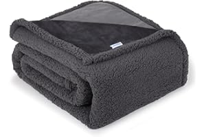 ZAKAPAWS Waterproof Dog Blanket for Large Dogs - Reversible Washable Pet Blanket, Soft Sherpa Fleece Furniture Protector, Cat Throw Bed Couch, Grey, 60"x80"