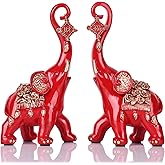 LINYTHER Red Elephant Statues Home Decor, A Pair Red Lucky Elephant Statue and Sculpture Decorativos para Sala, Elephant Gifts for Women - for Living Room Tv Stand, Entry Table Office Ornament