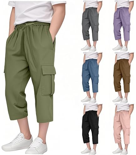 Amazon.com: Cargo Shorts for Boys Athletic 3/4 Capri Pants Khaki