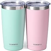 SUNWILL Travel Coffee Mug with Lid, 20 oz Tumbler Set of 2, Insulated Stainless Steel Cup for Water, Tea, Powder Coated Sakura & Mint